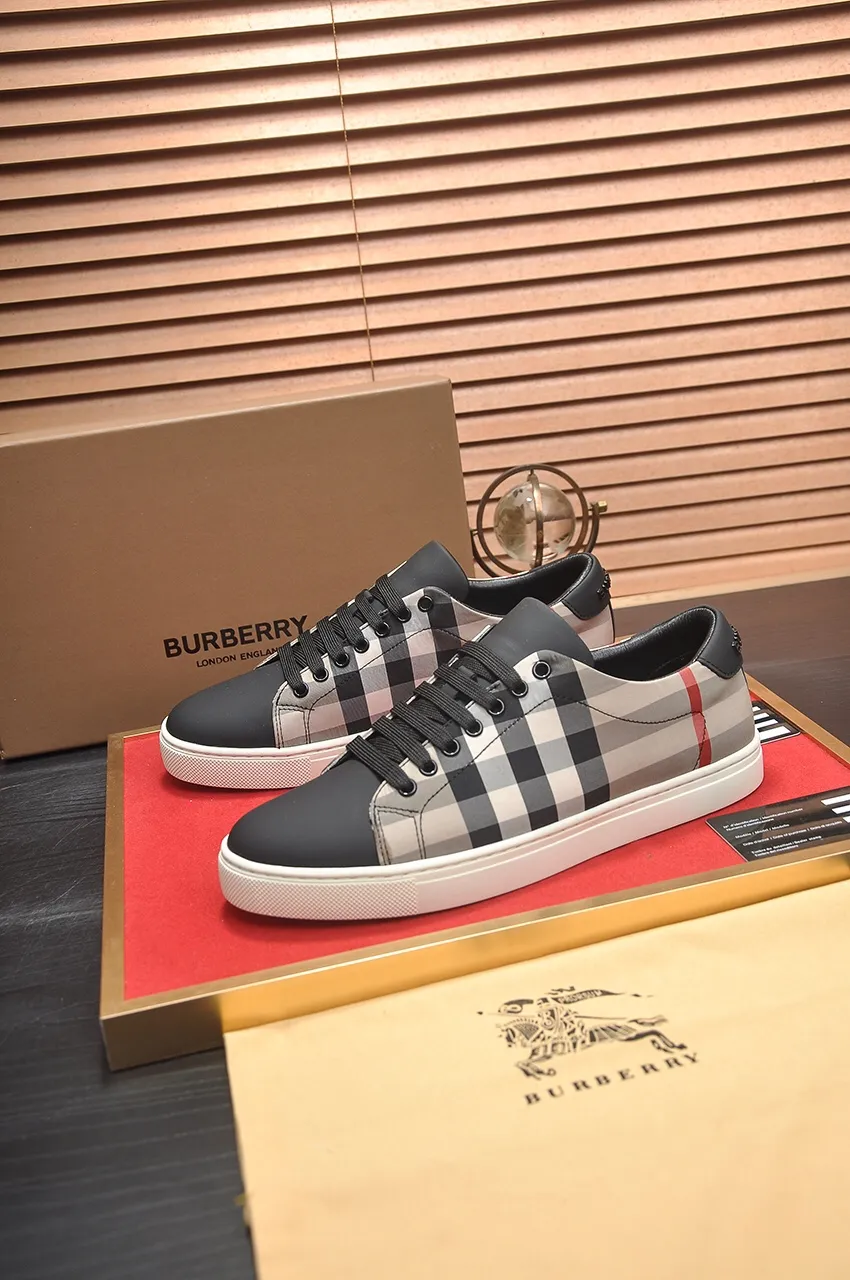Men's shoes💰480💶[Burberry] (cowhide lining) classic low-top sneakers｜Imported cowhide with classic plaid fabric｜Cow leather lining｜Original outsole｜Fine workmanship and comfortable to wear Size: 38-44 (customized at 45)